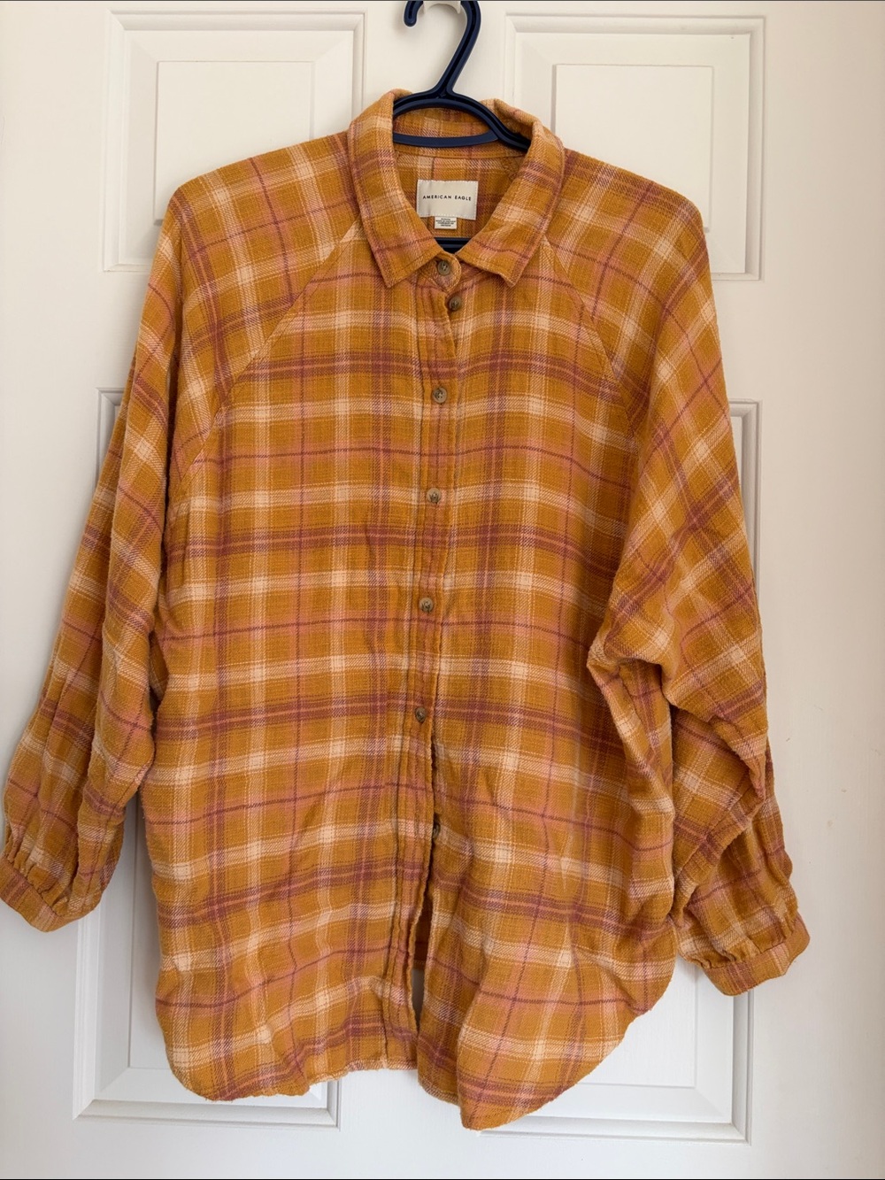 American Eagle Outfitters Gold Plaid Button-Down Shirt